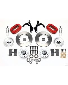 Chevy Disc Brake Kit, With Red Powder Coated Calipers, Front, 11", At The Wheel, Wilwood, 1955-1957