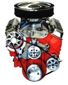 Chevy Serpentine Pulley Kit, With Polished High Brackets, For Cars With Small Block Short Water Pump & Without Air Conditioning, 1955-1957