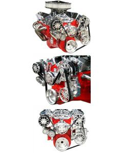 Chevy Serpentine Belt Pulley Kit, With Power Steering, Small Block, Short Water Pump, Polished, 1955-1957