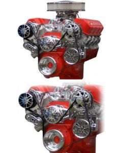 Chevy Serpentine Belt Pulley Kit, With Power Steering, Big Block, Short Water Pump, Polished, 1955-1957