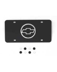 Chevy License Plate, Black, With Black 3D Circle Bowtie, 1955-1957
