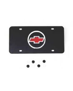 Chevy License Plate, Black, With Red 3D Circle Bowtie, 1955-1957
