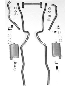 Chevy Dual Turbo 2" Exhaust System, Small Block, For Use With 2" Rams Horn Manifolds, Aluminized, Non-Wagon, 1955-1957