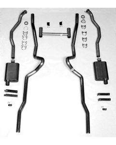 Chevy Dual Quickflow 2-1/2" Exhaust System, Small Block, For Use With 2-1/2" Rams Horn Manifold, Stainless Steel, Non-Wagon, 1955-1957