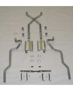 Chevy SCR "X" Quickflow Performance Dual 2-1/2" Exhaust System, For Use With Headers, With Corner Exit Tailpipes, Stainless Steel, Small Block Or Big Block, 1955-1957