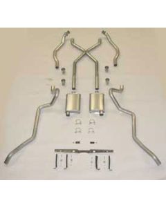 Chevy SCR "X" Turbo Performance Dual 2-1/2" Exhaust System,For With 2-1/2" Rams Horn Exhaust Manifolds & Rear Spring Pocket Kit, Small Block Aluminized, 1955-1957