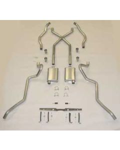Chevy SCR "X" Turbo Performance Dual 2-1/2" Exhaust System,For Use With 2-1/2" Rams Horn Exhaust Manifolds, With Corner Exit Tailpipes, Small Block Aluminized, 1955-1957