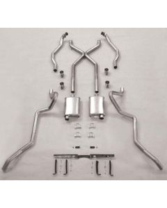Chevy SCR "X" Turbo Performance Dual 2-1/2" Exhaust System,For Use With 2" Rams Horn Exhaust Manifolds & Rear Spring Pocket Kit, Aluminized, 1955-1957