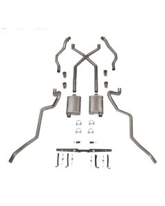 Chevy SCR "X" Turbo Performance Dual Exhaust System, 2-1/2"For Use With 2" Rams Horn Exhaust Manifolds & Rear Pocket Kit, Small Block Stainless Steel, 1955-1957