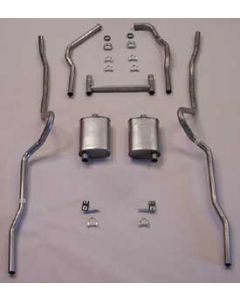 Chevy Aluminized Dual Turbo 2" Exhaust System, Small Block,Use With Rams Horn Manifolds, Rack & Pinion Steering, Non-Wagon, 1955-1957