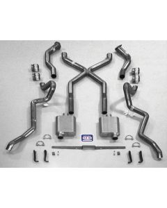 Chevy SCR "X" Quickflow Performance Dual 2-1/2" Exhaust System, With Corner Exit Tailpipes, For Use With 3/4 Length Shorty Headers, Small Block Aluminized, 1955-1957