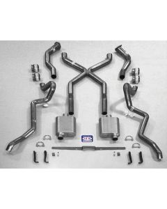 Chevy SCR "X" Quickflow Performance Dual 2-1/2" Exhaust System, With Corner Exit Tailpipes, For Use With 3/4 Length Shorty Headers, Small Block Stainless Steel, 1955-1957