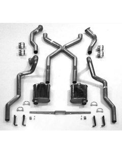 Chevy SCR "X" Turbo Performance Dual 2-1/2" Exhaust System,With Corner Exit Tailpipes, For Use With 3/4 Length Shorty Headers, Small Block Stainless Steel, 1955-1957