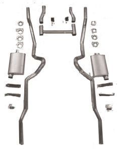 Chevy Dual Turbo 2-1/2" Exhaust System, Small Block Or Big Block, Use With Headers, Stainless Steel, Non-Wagon, 1955-1957