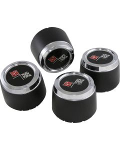 1973-1979 Corvette Aluminum Wheel Center Cap Set Black With Emblems	