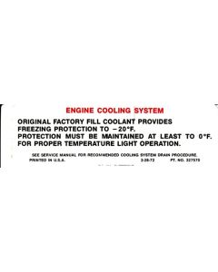 Nova Engine Compartment Decal, Caution Cooling System,1974-1975