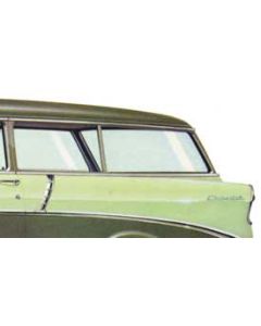 Chevy Rear Curved Quarter Glass, Left, Clear, 2-Door Wagon,1955-1957