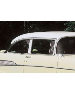 1955-1957 Chevy Side Glass Set, Installed In Lower Channels, Green Tinted, 2-Door Sedan