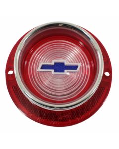 Full Size Chevy Back-Up Light Lens, With Blue Dot Bowtie Logo, With Chrome Trim, 1963