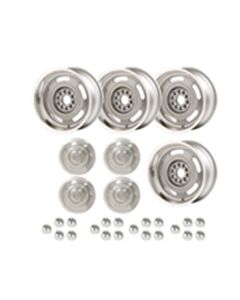 Late Great Chevy - Rally Wheel Kit, 1-Piece Cast Aluminum With  Plain Flat (No Lettering)  Center Caps,  17x8 

