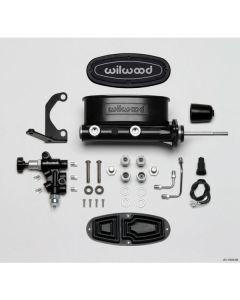 1958-1972 Chevy Wilwood Master Cylinder Kit, Tandem, Black Electrocoated Aluminum, with Bracket & Valve, 15/16" Bore
