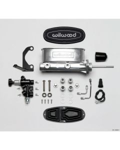 1958-1972 Chevy Wilwood Master Cylinder Kit, Tandem, Ball Burnished Aluminum, with Bracket & Valve, 15/16" Bore