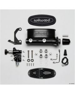 1958-1972 Chevy Wilwood Master Cylinder Kit, Tandem, Black Electrocoated Aluminum, with Bracket & Valve, 1.00" Bore