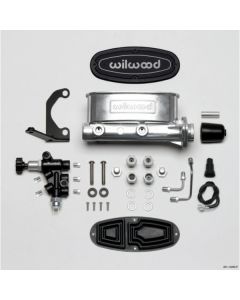 1958-1972 Chevy Wilwood Master Cylinder Kit, Tandem, Ball Burnished Aluminum, with Bracket & Valve, 1.00" Bore