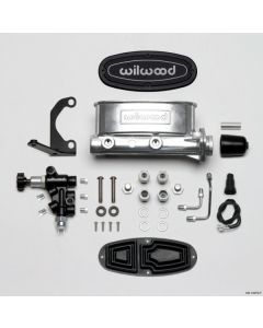 1958-1972 Chevy Wilwood Master Cylinder Kit, Tandem, Ball Burnished Aluminum, with Bracket & Valve, 1 1/8" Bore