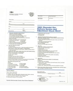 Chevelle or Malibu  Literature, Pre-Delivery Inspection Sheet, 1969
