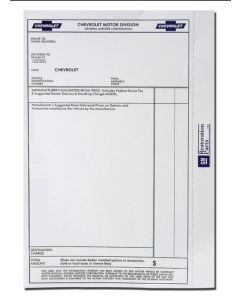 El Camino Sticker New Car Window, 1965