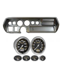Chevelle & Malibu Instrument Cluster Panel, Sweep Style, Aluminum Finish, With Carbon Fiber Series Gauges, 1970-72