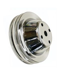 Chevelle Water Pump Pulley, Small Block, Double Groove, Chromed Billet Aluminum, For Cars With Long Water Pump, 1969-1972