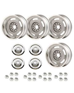 Chevelle - Rally Wheel Kit, 1-Piece Cast Aluminum With  Flat Disc Brake Style Center Caps,  17x8 
