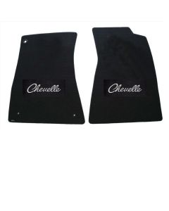 1968-69 Chevelle Lloyds Black Front Floor Mats Silver Chevelle Logo