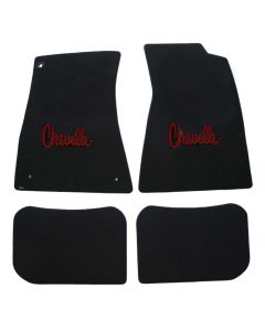 1970-72 Chevelle Lloyds Ultimat Black Front Floor Mats Red Chevelle Logo