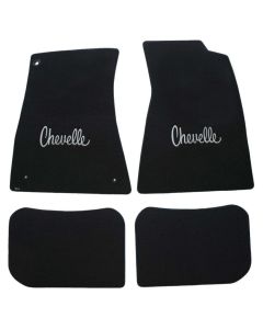 1970-72 Chevelle Lloyds Ultimat Black Front Floor Mats Silver Chevelle Logo