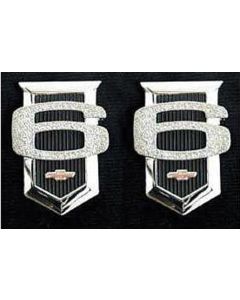   Chevy Front Fender Emblems, 6-Cylinder, Black, 1963