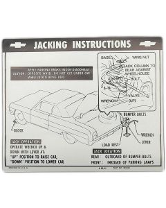 Full Size Chevy Jack Stowage & Jacking Instructions Sheet, Convertible, 1964