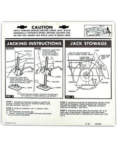 Full Size Chevy Jack Stowage & Jacking Instructions Sheet, Wagon, 1963