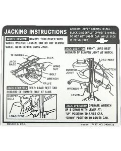 Full Size Chevy Jack Stowage & Jacking Instructions Sheet, Hardtop & Sedan, 1968