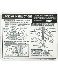 Full Size Chevy Jack Stowage & Jacking Instructions Sheet, Convertible, 1968