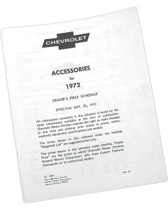 Full Size Chevy Accessory List Folder, 1972