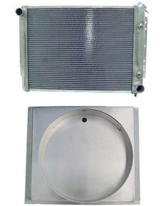 Full Size Chevy Radiator & Engine Driven Fan Shroud, Aluminum Crossflow, Driver Side Top Outlet, Northern, 1959-1970