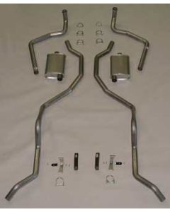 Full Size Chevy Dual Exhaust System, Aluminized 2-1 & 2", Big Block 348ci & 409ci, With Turbo Mufflers, 1960-1964