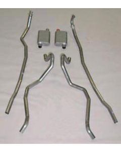 Full Size Chevy Dual Exhaust System, Small Block, With Stock 2" Exhaust Manifolds, 2-1 & 2", Turbo, Aluminized, With Quickflow Mufflers, 1965-1966