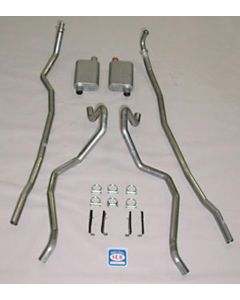 Full Size Chevy Dual Exhaust System, Small Block, With Stock 2" Exhaust Manifolds, 2-1 & 2", Turbo, Stainless Steel, With Quickflow Mufflers, 1965-196
