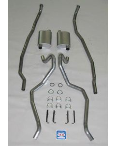 Full Size Chevy Dual Exhaust System, Big Block, With Stock Exhaust Manifolds, 2-1 & 2", Turbo, Aluminized, With Quickflow Mufflers,1965-1966