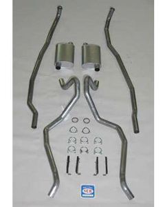 Full Size Chevy Dual Exhaust System, Big Block, With Stock Exhaust Manifolds, 2-1 & 2", Turbo, Stainless Steel, With Quickflow Mufflers, 1965-1966