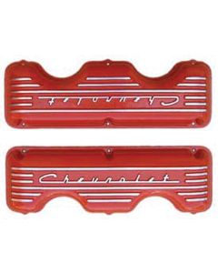 Full Size Chevy Valve Covers, 348ci & 409ci, Orange Powder Coated, 1958-1965